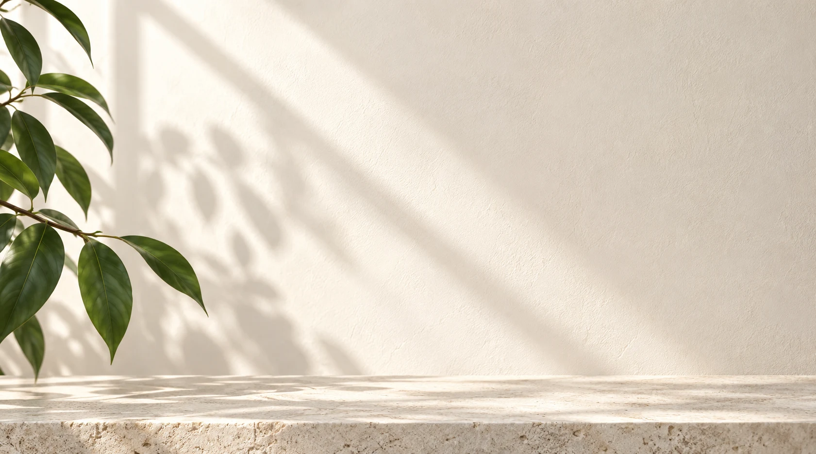 Soft light and leaf shadows on a quiet wall